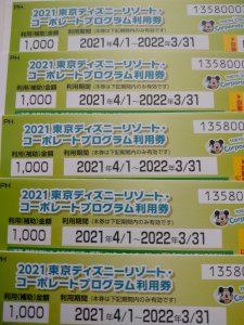 ディズニーコーポレートプログラム利用券1000円 10枚あります